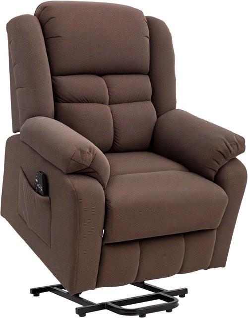 HOMCOM Fernsehsessel mit Aufstehhilfe in Braun aus Samt und Polyester mit Stahlrahmen, B/T/H: 92 x 102 x 104 cm - Bild 1