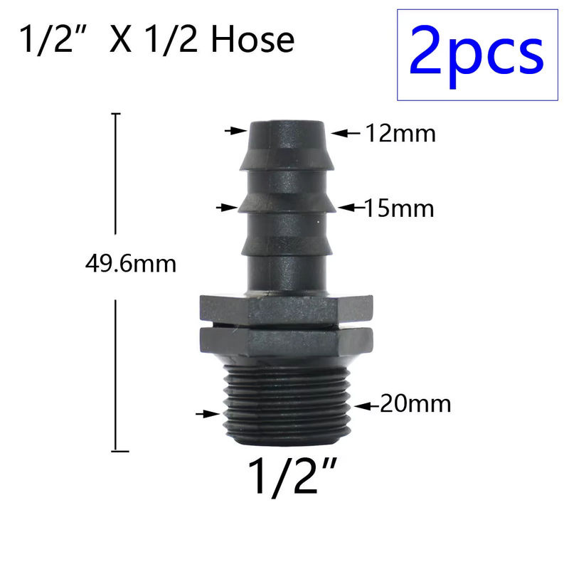 WYZXM 2er Set Gewinde zu Schlauchstutzen Adapter für PE-Schläuche mit Widerhaken zur Bewässerung, 1/2 Zoll - Bild 2