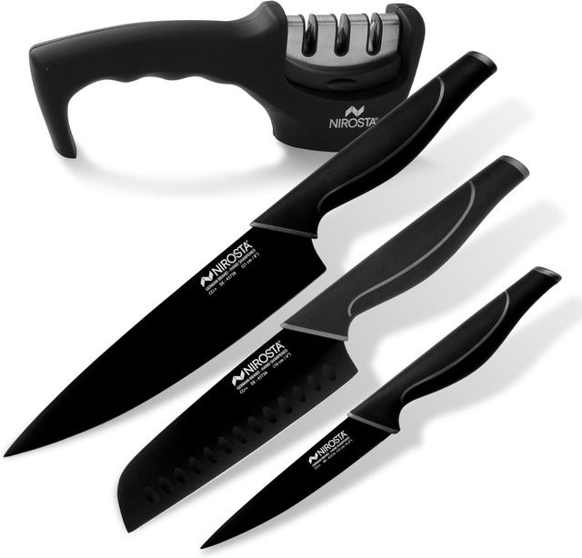 Nirosta Messer-Set Wave inkl. Messerschärfer, 4-teilig, Schwarz - Bild 1