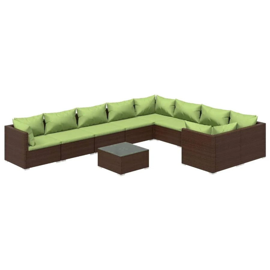 vidaXL 10-tlg. Garten-Lounge-Set aus Poly Rattan in Braun mit Kissen und Tisch - Bild 2