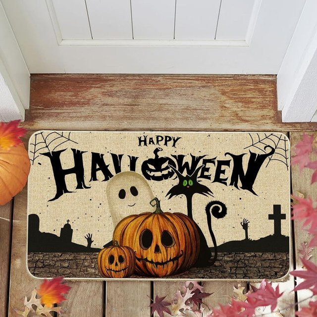 VIKAMA Halloween Kürbis-Fußmatte, bunte Eingangstürmatte zur Dekoration, B/T: 60 x 40 cm - Bild 1
