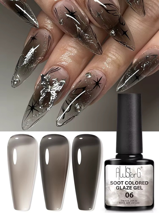 AWStorG Jelly Nude Gel Polish, Translucent Black Milky, 7,5 ml - Bild 3