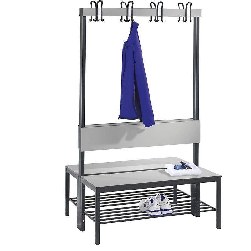 C+P Garderobenbank Basic Plus doppelseitig mit Rückenlehne und Schuhrost, Farbe Silbergrau, H x B x T: 165 x 100 x 76 cm - Bild 2