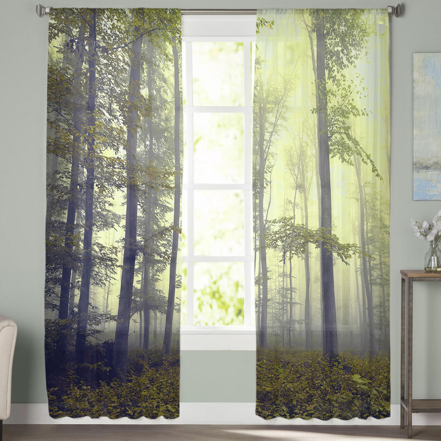 Super Six Transparente Tüllvorhänge mit Wald-Motiv, Chiffon, B/H: 135 x 114 cm - Bild 2