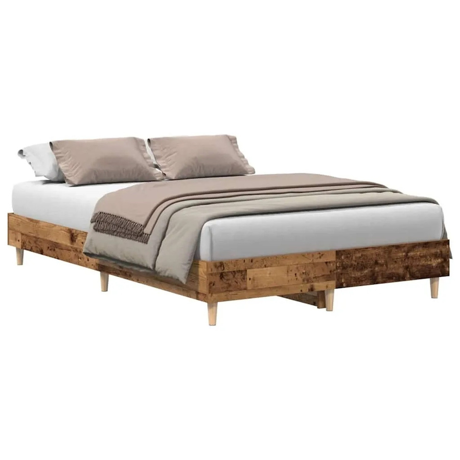 vidaXL Bettgestell in Altholz-Optik aus massivem Eukalyptusholz und Holzwerkstoff, Farbe: Braun, B/T/H: 120 x 203 x 25 cm - Bild 2