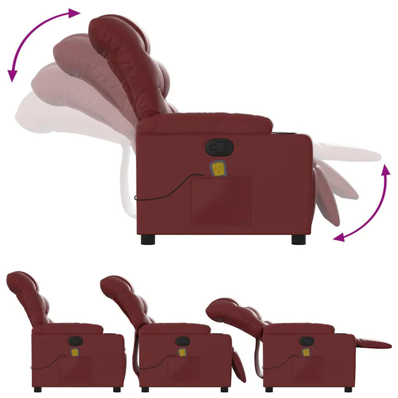 vidaXL Massagesessel in Weinrot aus Kunstleder mit Armlehnen - Bild 7
