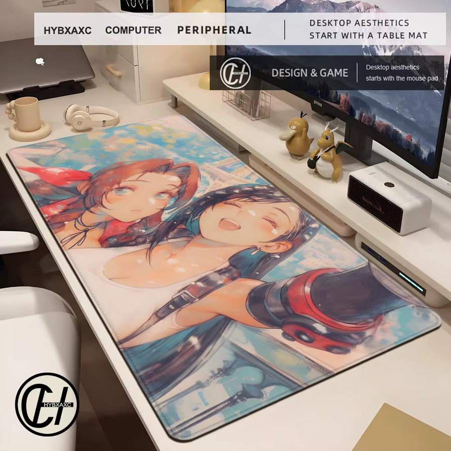 HYBXAXC Gaming Spielmatte Final Fantasy Aerith Tifa Schreibtischunterlage mit genähten Kanten, B/B/H: 90 cm x 40 cm, Multicolor - Bild 2