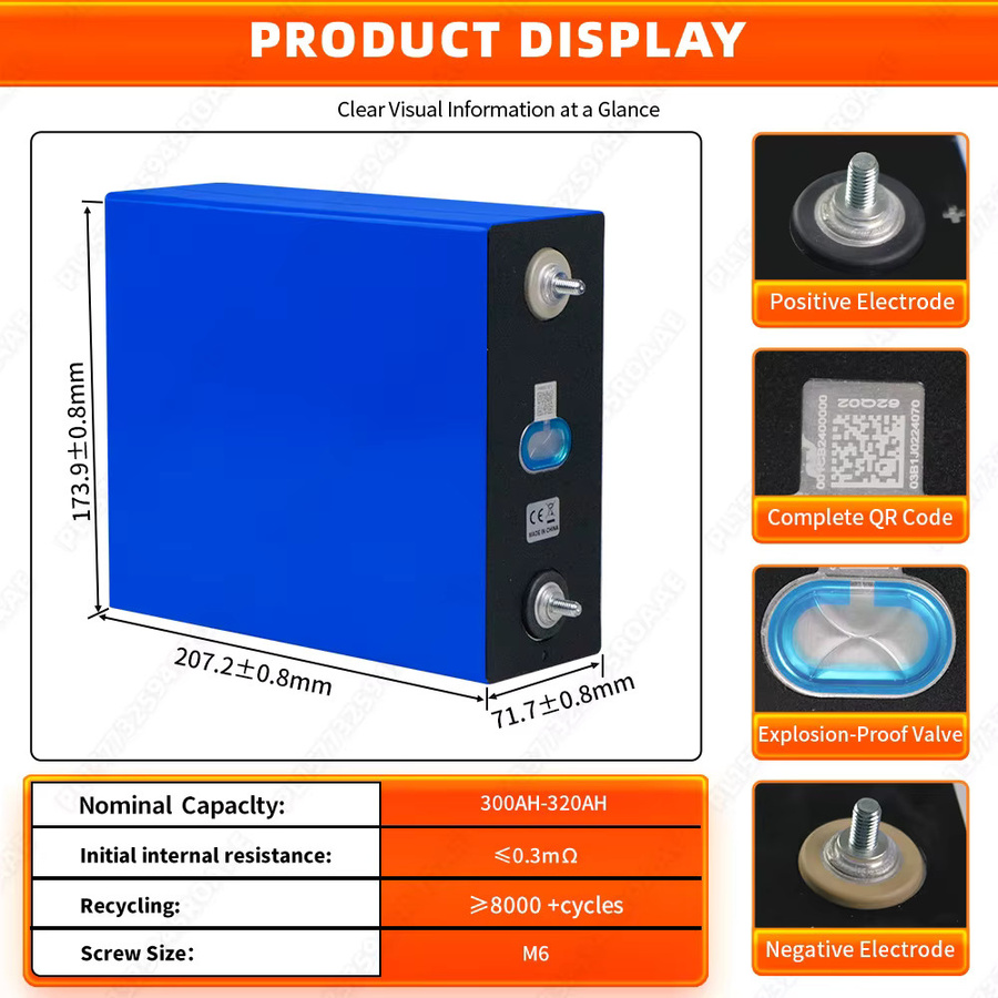Fullfutura LiFePO4 Akku DIY-Kit mit Batterie-Kompressionsvorrichtung, 320Ah Lithium-Eisenphosphat-Zelle für 12V 24V 48V Systeme - Bild 2