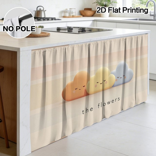 VIKAMA Cartoon-Wolken-Vorhang als dekorativer Wind- und Staubschutz für Küchenschränke oder Inselabdeckungen, Mehrfarbig, Breite: 100 cm, Höhe: 70 cm - Bild 1