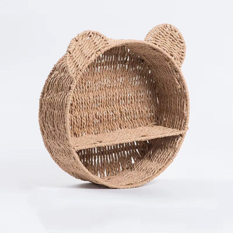 Handgewebter Wandkorb von ACRDK in Beige im Boho-Stil aus simuliertem Rattan, runder Aufbewahrungskorb zur Wandmontage - Bild 2