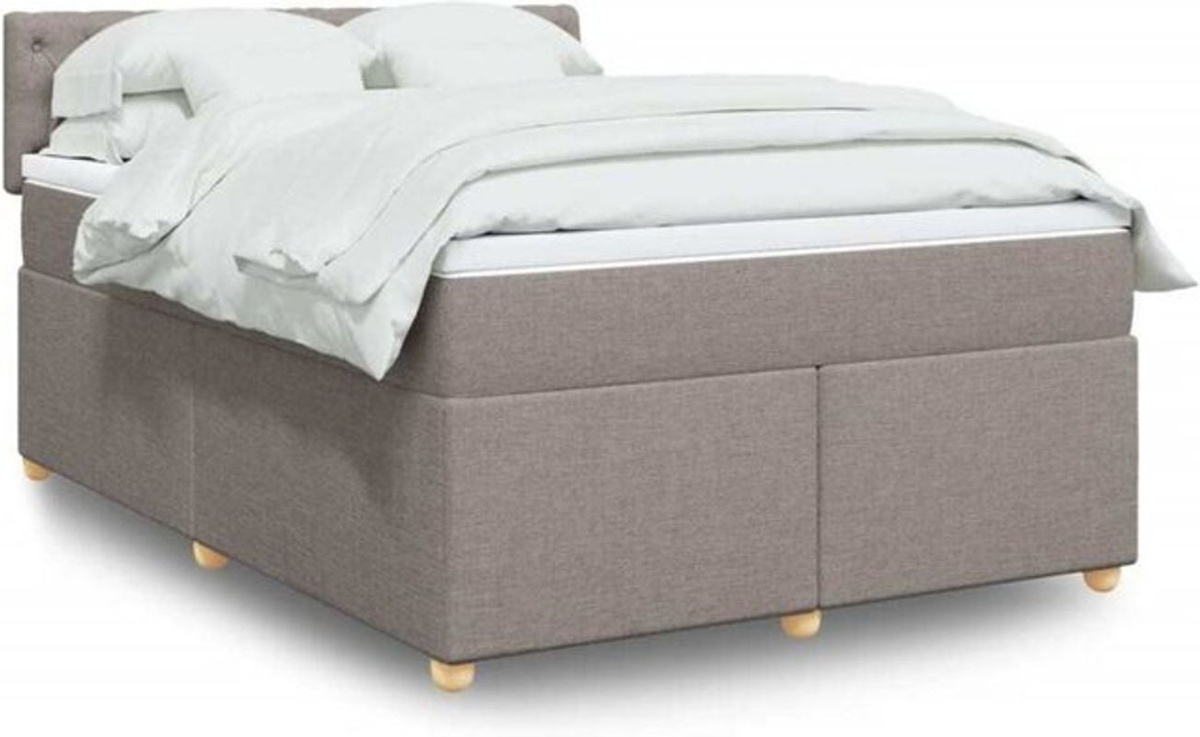 VIDAXL Boxspringbett mit Matratze in Taupe meliert und Weiß, Stoff und Holzwerkstoff, B/T/H: 140 x 190 cm - Bild 1