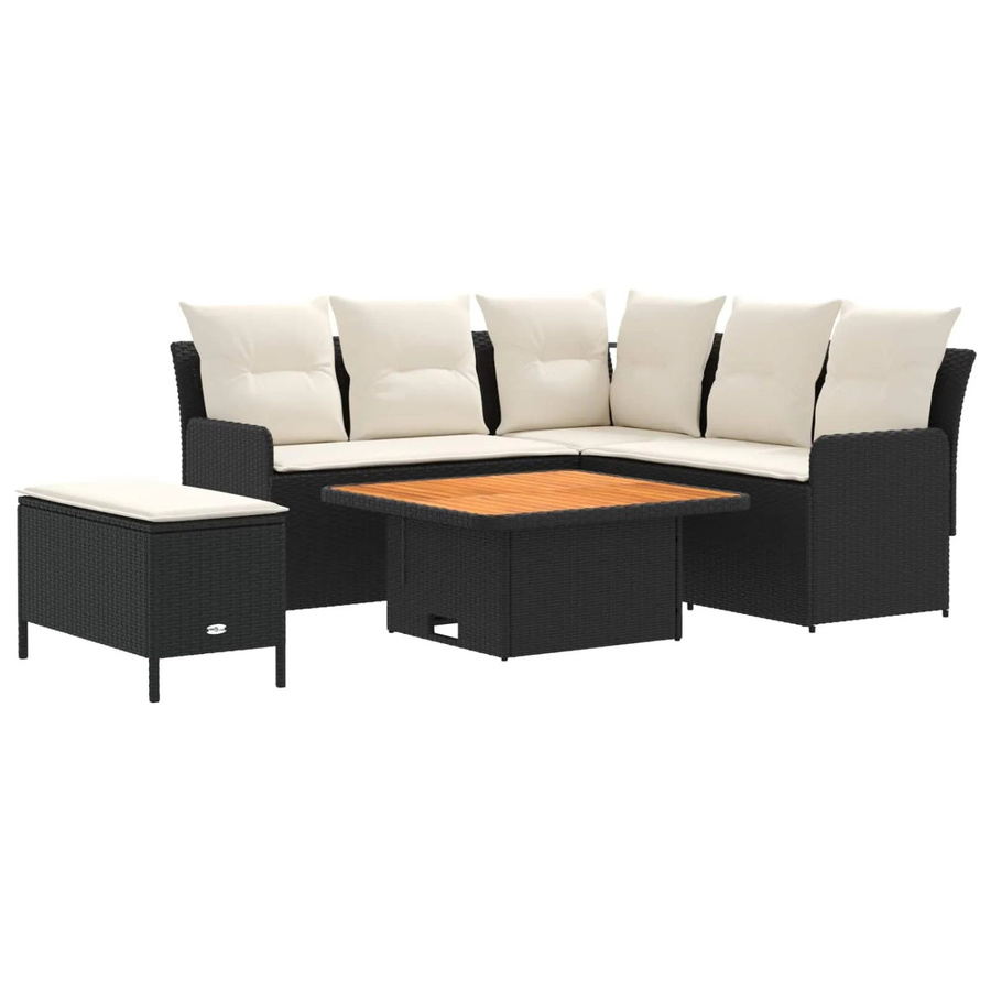 vidaXL Gartenmöbel-Set L-Shape aus PE-Rattan und Akazienholz in Schwarz mit Polsterkissen - Bild 2