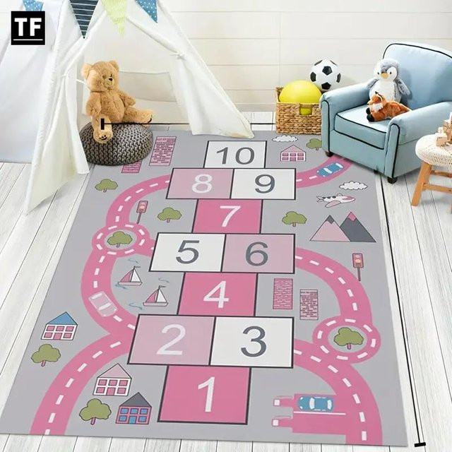 Rosa Stadtteppich für Kinderzimmer und Wohnzimmer von Lodestar, waschbar und rutschfest, B/T: 80 x 50 cm - Bild 1