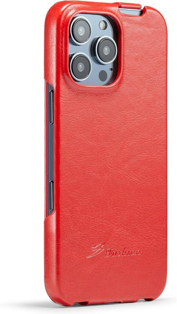 YULIN-003 Retro Leder Handyhülle für iPhone in Rot mit vertikalem Flip und Hartschalen-Rückseite - Bild 1