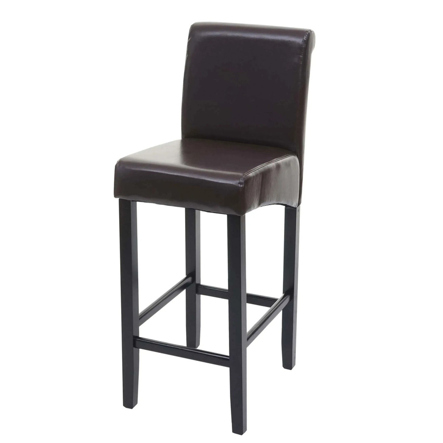 PROREGAL Barhocker mit Lehne aus braunem beschichtetem Spaltleder und Holzbeinen im Retro-Look, Sitzhöhe: 75 cm - Bild 2