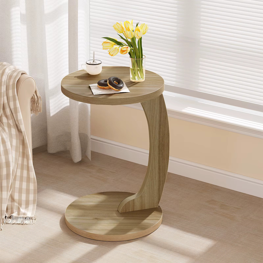 WOLTU C-förmiger Couchtisch in runder Form, moderner Beistelltisch aus MDF-Laminat für Wohnzimmer und Home-Office, erhältlich in Weiß oder Braun - Bild 3