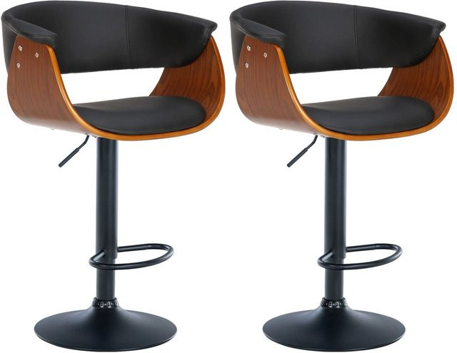 DELUKE 2er Set Barhocker BAKOT aus Kunstleder in Walnuss und Schwarz, höhenverstellbare Barstühle mit Lehne und 360 Grad Drehbarkeit, B/T/H: 60 x 51 x 90 cm - Bild 1