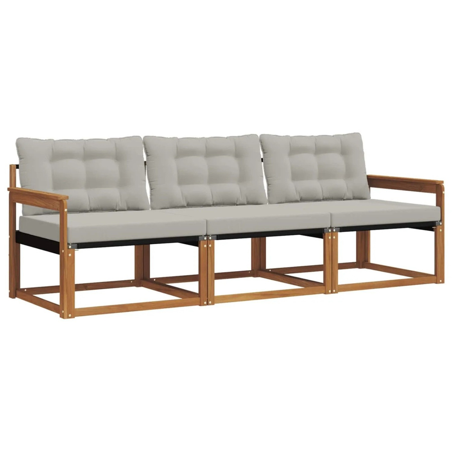vidaXL Outdoor-Sofagarnitur mit Kissen 3-teilig in Natur und Hellgrau - Bild 2