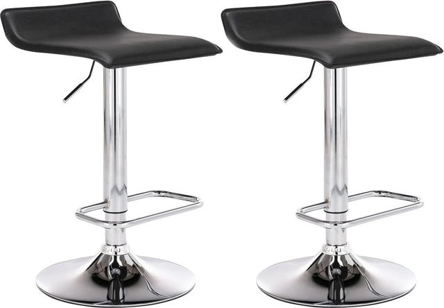 2er Set DELUKE Barhocker DERID aus Kunstleder in Schwarz mit silbernen Details, höhenverstellbar, drehbar mit Lehne, B/T/H: 38 x 41 x 65 cm - Bild 1