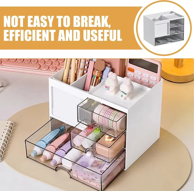 Ganizer Desktop-Organizer aus Kunststoff mit mehreren Fächern, transparent und weiß - Bild 1