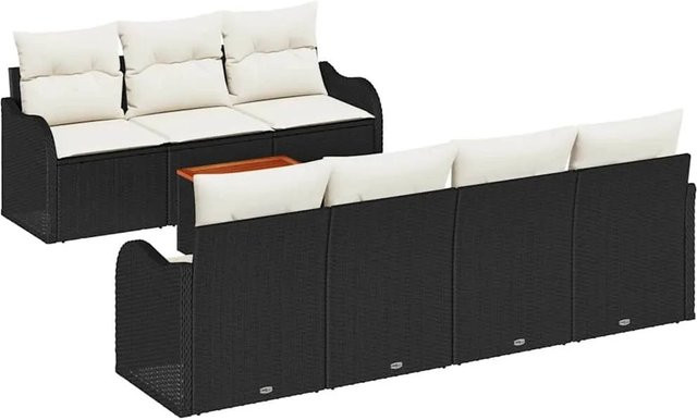 vidaXL Garten-Sofa-Set 8-teilig aus Poly Rattan in Schwarz-Creme mit wetterfesten und abnehmbaren Polstern - Bild 1