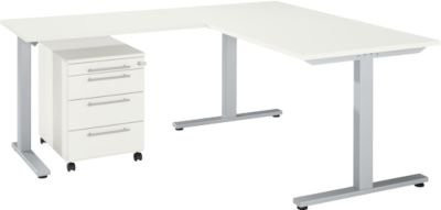 Schäfer Shop Select 3-tlg. Büromöbelset Schreibtisch Start Off, Rechteck, T-Fuß, Farbe: Weiß, B/T/H: 180 x 80 x 73,5 cm - Bild 1