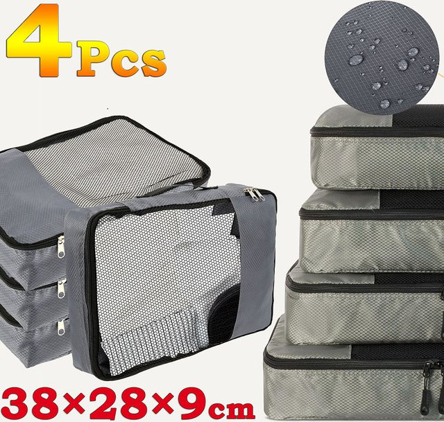 Willstar 4-teiliges Reise-Aufbewahrungstaschen-Set aus Oxford-Stoff mit Netzoberteil in Grau, B/H/T: 38,0 x 28,0 x 9,0 cm - Bild 1