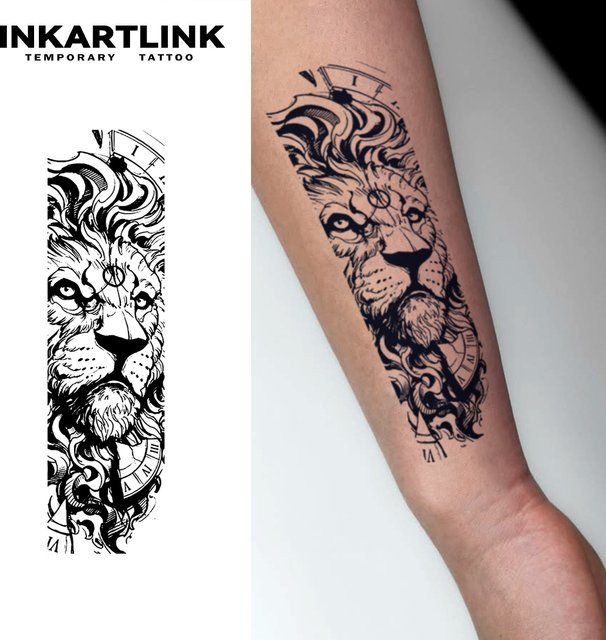 INKARTLINK Temporärer Tattoo-Aufkleber Löwenkopf, wasserfest, semi-permanent - Bild 1
