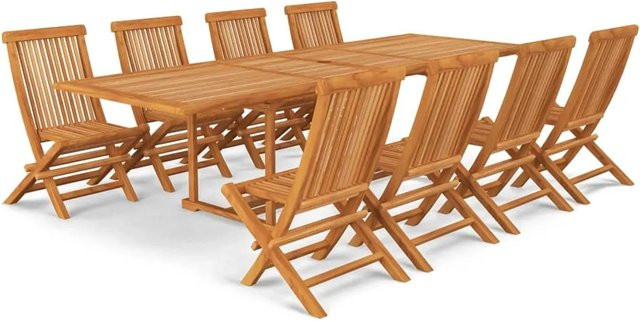 vidaXL 9-tlg Garten-Essgruppe aus Teakholz in Braun, ausziehbar, Modell 1 - Bild 1