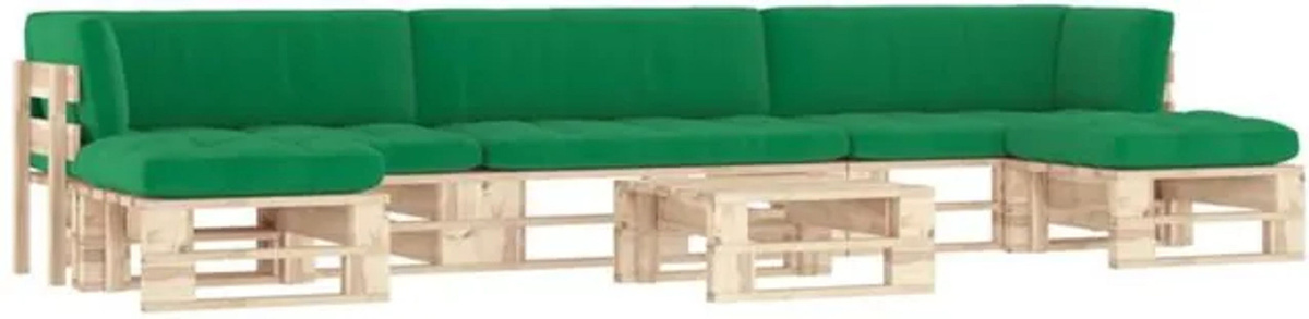 6-tlg. Paletten-Lounge-Set vidaxl aus imprägniertem Kiefernholz mit grünen Polsterkissen im Landhaus- und Modern-Stil - Bild 1