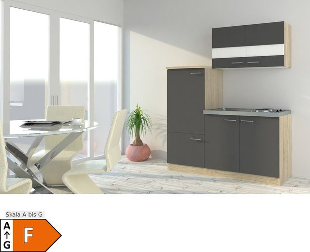 Respekta Economy Küchenzeile KB160ESG in Grau mit Eiche Sonoma Sägerau Nachbildung, Breite: 160 cm, Tiefe: 54 cm, Höhe: 87,1 cm - Bild 2