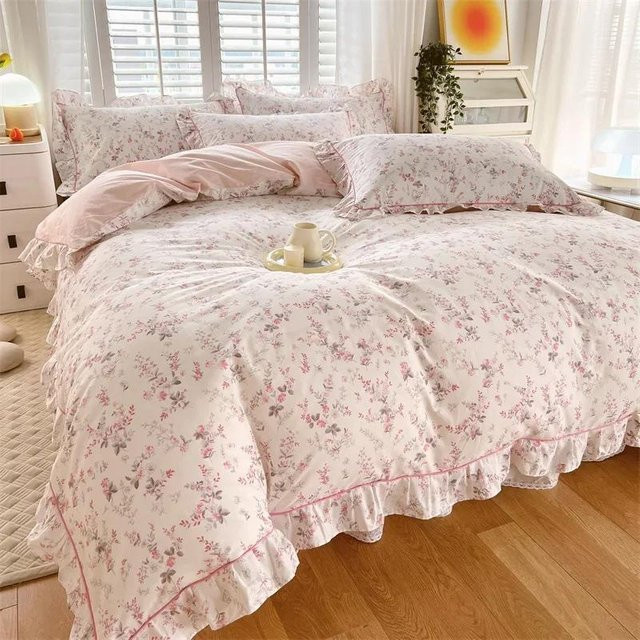 Bin Chi Textiles Bettbezug-Set mit Rüschen im Prinzessinnenstil aus 100% Baumwolle, Floral, Weiß, B/H: 150 x 200 cm - Bild 1