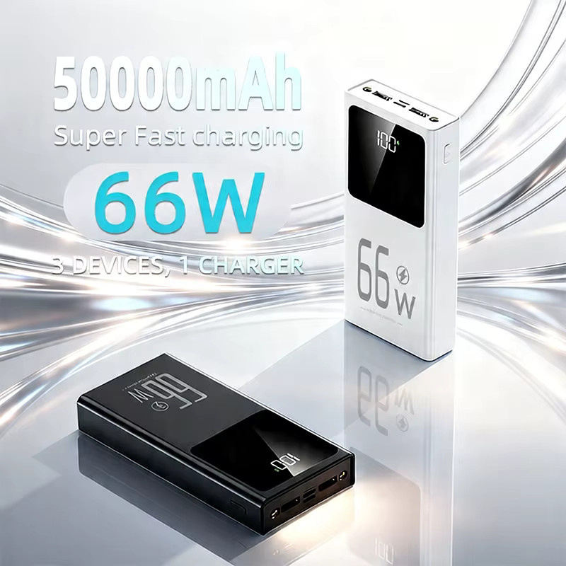 Cohana Hochleistungs-Powerbank 50000mAh mit 66W Schnellladefunktion, Tragbares Ladegerät für iOS und Android in Schwarz mit LED-Taschenlampe und Mehrfachladefunktion für 3 Geräte - Bild 3