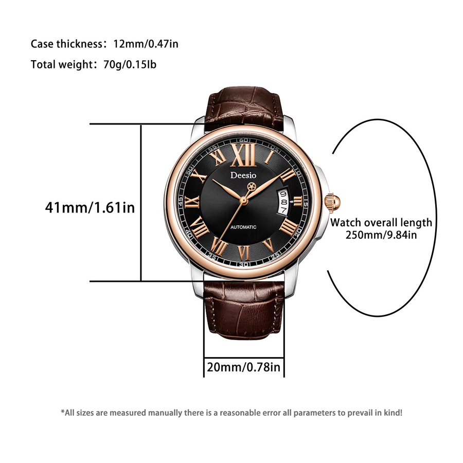 Deesio Armbanduhr Automatik, Edelstahlgehäuse, Saphirglas, Leder, Herren - Bild 3