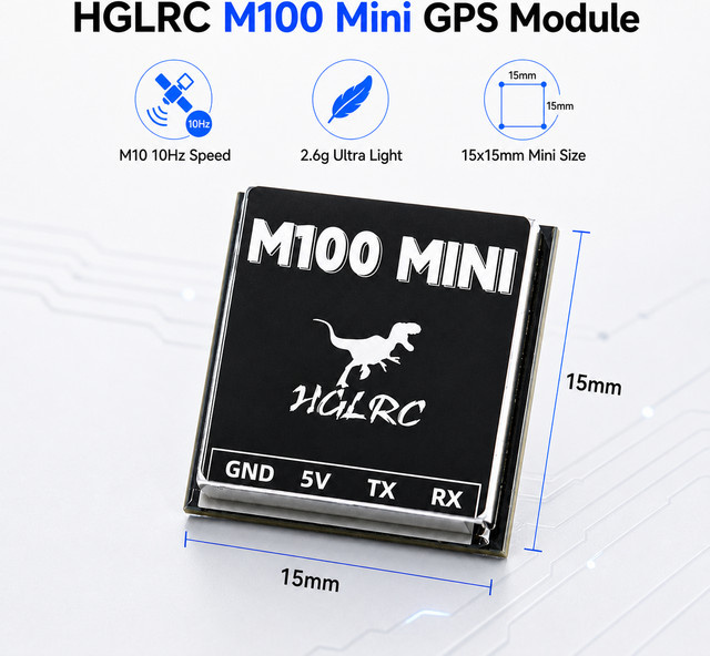HGLRC M100 Mini GPS Modul in Schwarz für Meteor75 Pro und Beta75 Rahmen mit 15x15 mm Maßen für den DIY Nano-Drohnenbau - Bild 1