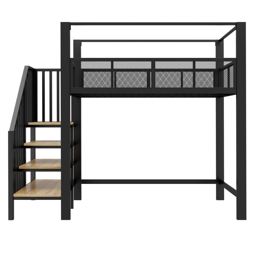 Merax Hochbett für Kinder mit Baldachin, Treppe und Schubladen, Metall und MDF, Schwarz, B/T/H: 200 x 90 x 173 cm - Bild 2