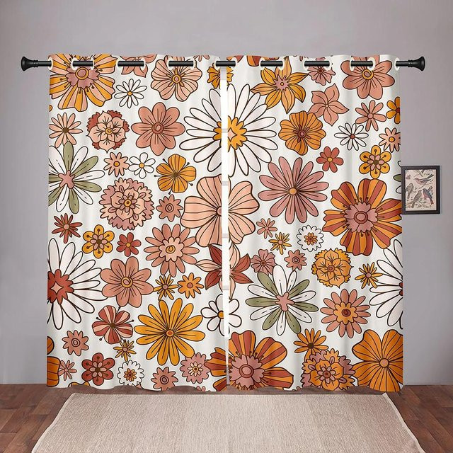 Yiran Furniture Verdunkelungsvorhang mit Sonnenblumen-Vintage-Blumenmuster, Polyester, Mehrfarbig, B: 55 cm, H: 120 cm - Bild 1