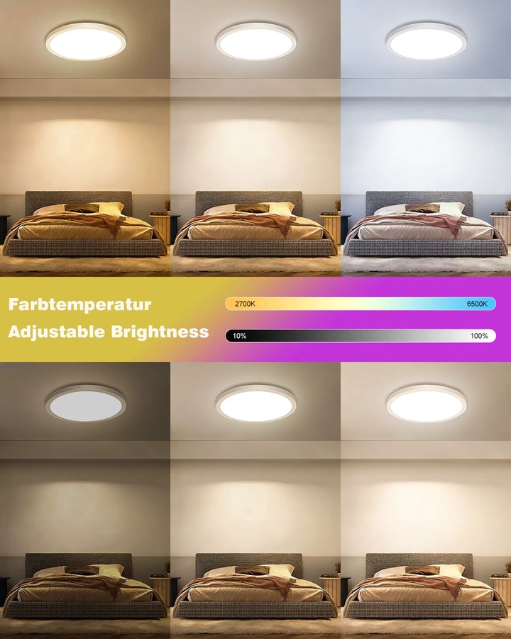 4er-Set Oraymin RGB Smart LED Deckenleuchten in Weiß, Durchmesser: 30 cm, 24W, dimmbar mit Fernbedienung, Alexa-kompatibel, IP54, rund für Wohnzimmer und Schlafzimmer - Bild 4
