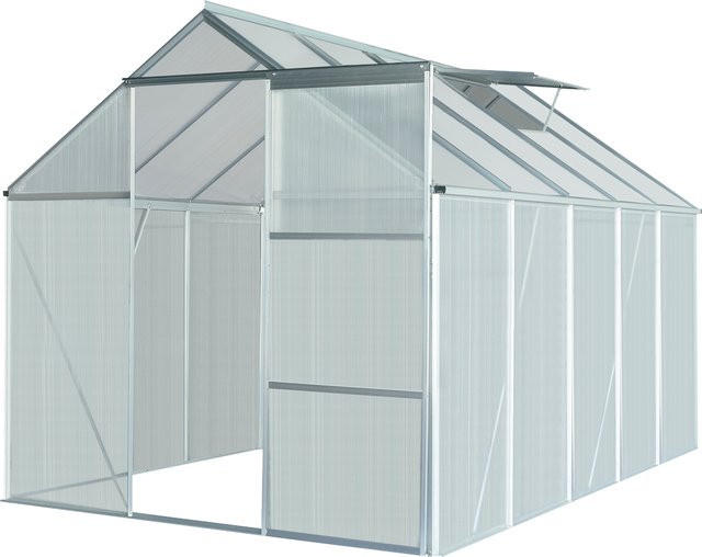 Green Yard Aluminium Gewächshaus Boston mit Dachfenster und Einzelschiebetür, Silber, B/T/H: 310 x 190 x 193 cm - Bild 1
