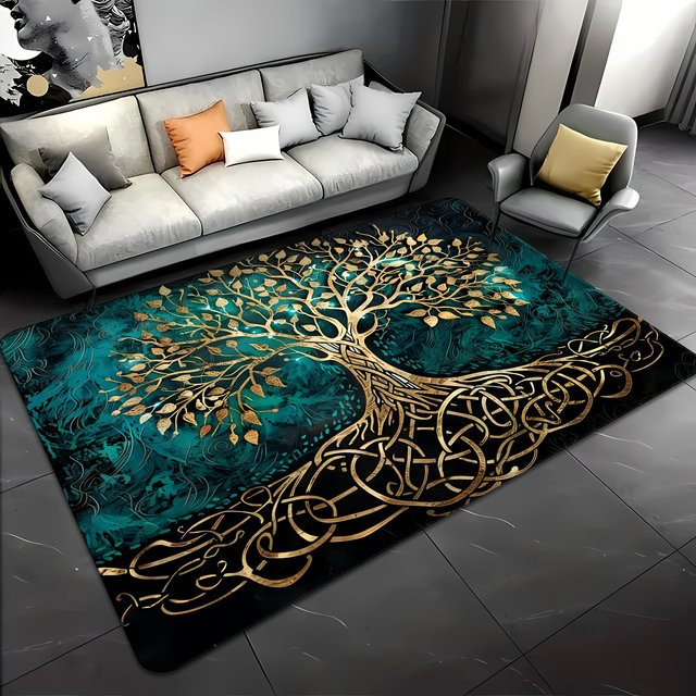 VIKAMA Premium-Teppich Baum des Lebens in Mehrfarbig, rechteckiger Teppich im nordischen Stil für Wohnzimmer, Schlafzimmer und Eingangsbereich - Bild 1