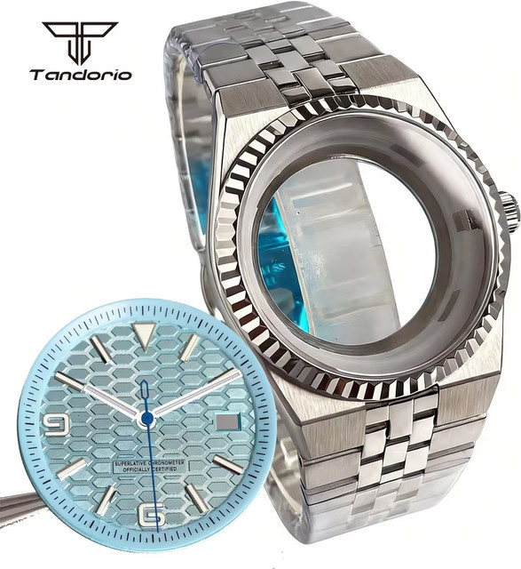 Tandorio Uhrengehäuse Edelstahl, 41 mm, Silber, mit transparentem Boden und 34 mm Zifferblatt-Set - Bild 1