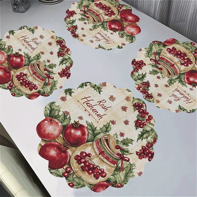 VIKAMA Tischsets mit Frucht- und Schneeflocken-Muster für Tischdekoration und Familientreffen, 4/6 Stück - Bild 1