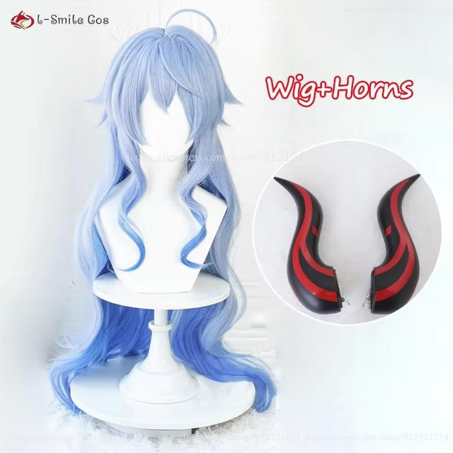 Ganyu Cosplay Perücke, 90 cm, Blau Gradient, Lockig, Synthetisches Haar, Grau - Bild 1