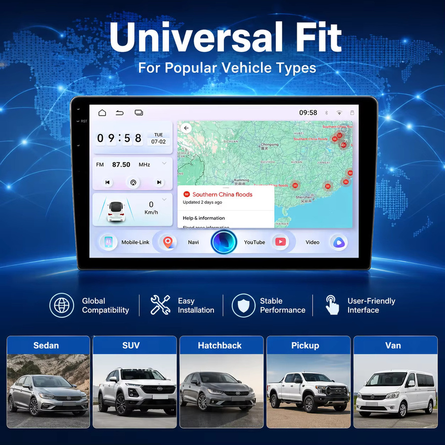 XFY 2DIN Android 14 Autoradio mit CarPlay und Android Auto, Universal 9/10 Zoll Multimedia-Player mit QLED-Bildschirm, GPS und WiFi, Schwarz - Bild 4
