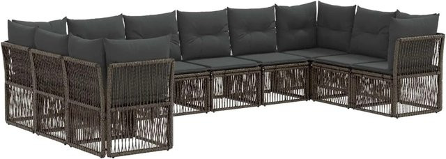 vidaXL Gartensofa-Set 10-teilig in Grau aus Poly-Rattan mit Polsterung und Kissen für Garten, Terrasse oder Balkon - Bild 1