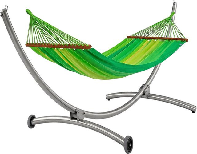 LOLA Bio Stabhängematte Caribbean Citrus mit Royal Deluxe Edelstahlgestell in Grün gestreift - Bild 1