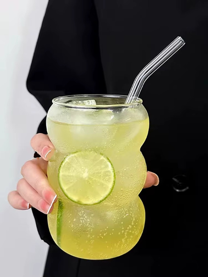 YWDL Transparenter Glasbecher mit Strohhalm für Kaltgetränke, Saft oder Milch, 550 ml - Bild 7