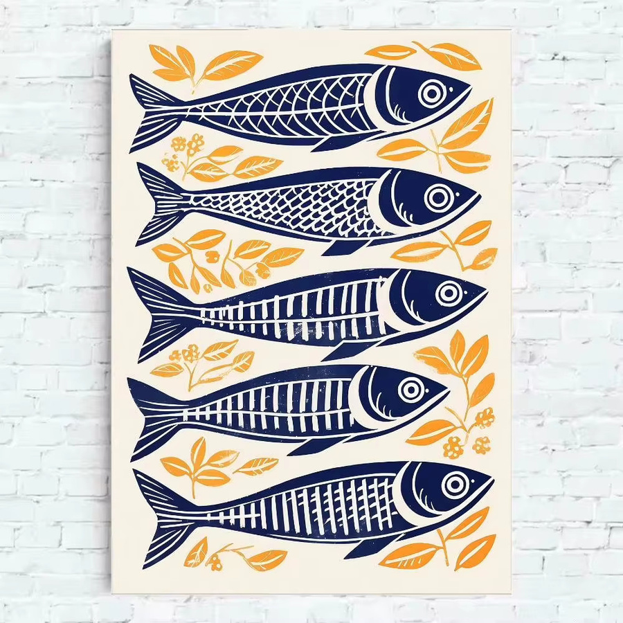 Potdemiel Leinwandposter mit maritimem Anime-Motiv von Sardinen, Hummern und Fischen in Mehrfarbig - Bild 4