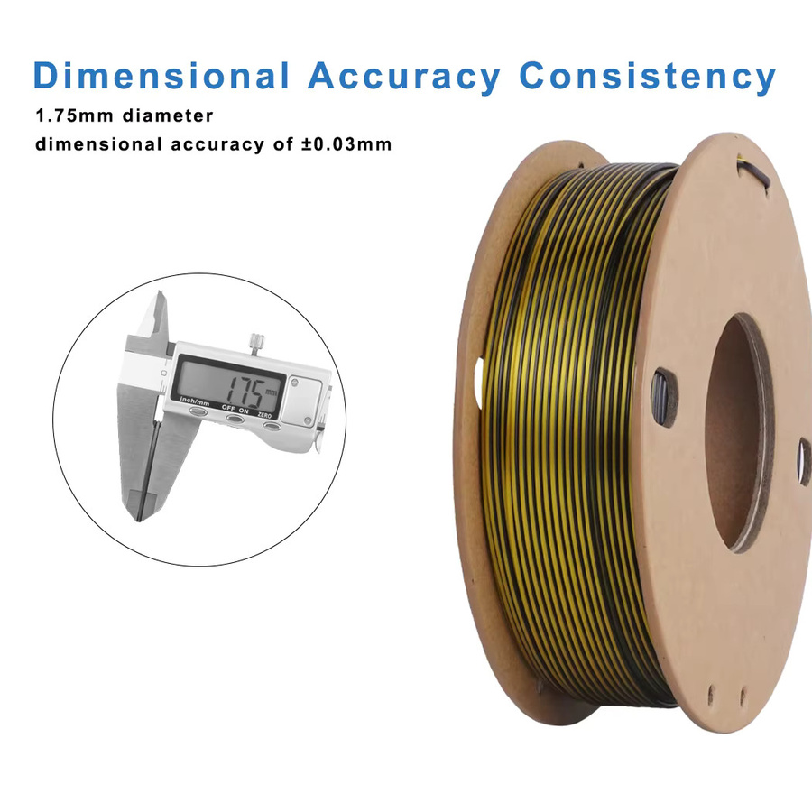 BING3D Seiden-PLA 3D-Drucker-Filament 1,75mm Zweifarbig Schwarz-Gold 250g für FDM-Drucker - Bild 3