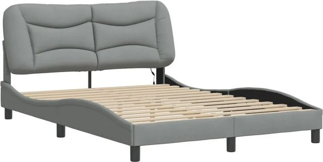 vidaXL Bettgestell Hvar mit LED-Unterbettbeleuchtung und USB-Ladeport, Hellgrau, Stoff, B/T: 120 x 200 cm - Bild 1